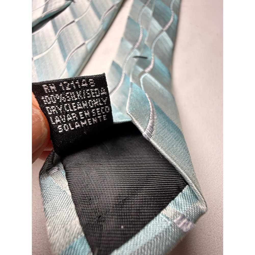 ARROW USA 1851 Men's Teal Blue Geometric‎ Wave Pattern Silk Blend Necktie - Picture 8 of 8
